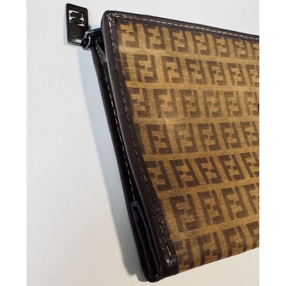Fendi Zucca FF Logo Monogram Brown Canvas w/ Leather Trim Large Pouch Clutch Bag - Picture 2 of 9
